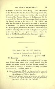 S. Birch, 'New Coins of British Reguli' and J. Evans, 'Remarks on the British Coins attributed to Dubnovellaunus', Numismatic Chronicle 1st ser. vol. XIV (1851-52), pp. 71-82 and 2 plates; public domain, scan archive.org numismaticchroni14royauoft (University of Toronto), p. 71