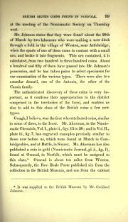 C. Roach Smith, 'British Silver Coins recently found at Weston in Norfolk', Numismatic Chronicle 1st ser. vol. XV (1852-53), pp. 98-102 and plate; public domain, scan archive.org numismaticchroni15royauoft (University of Toronto), p. 99